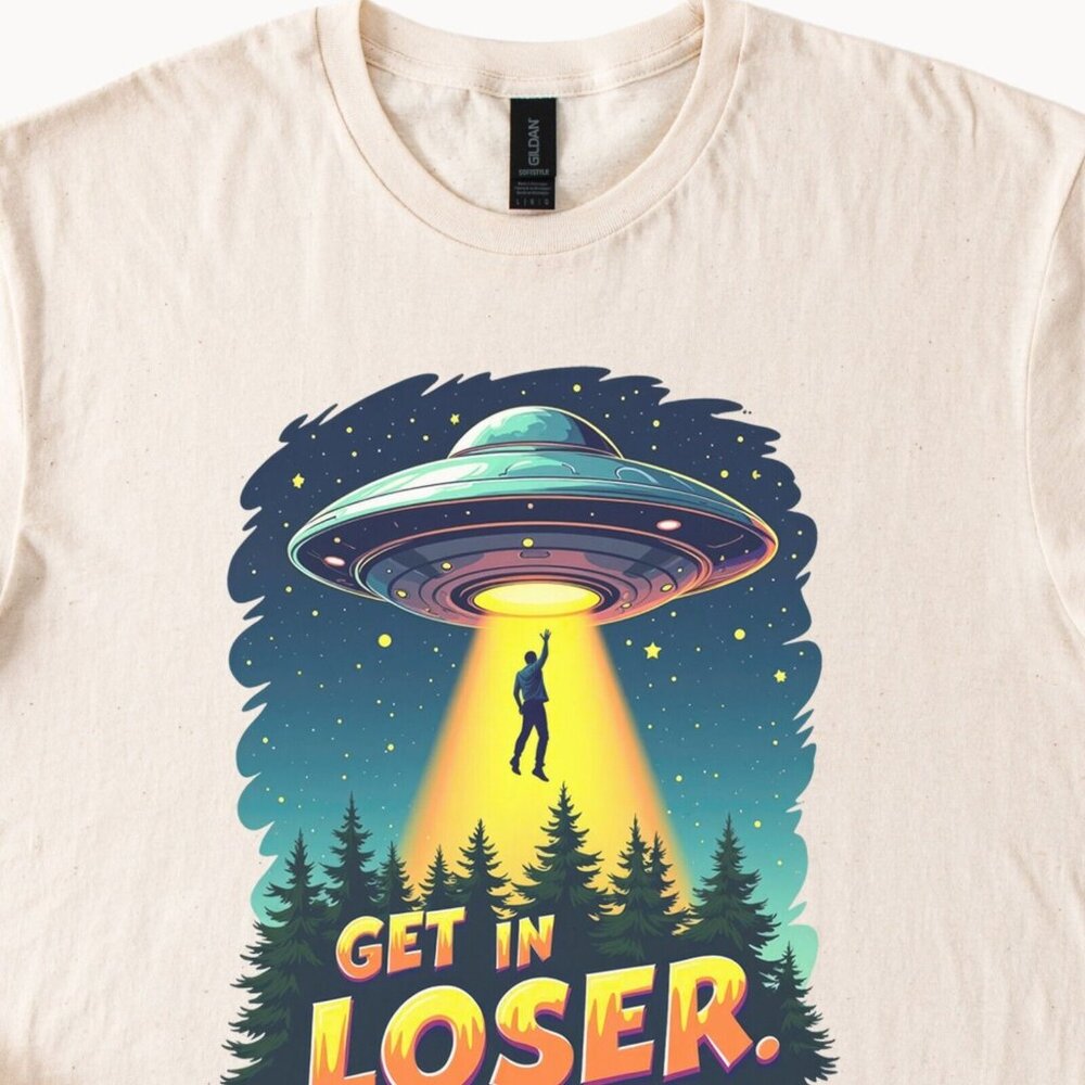 Alien Shirt Unisex Abduction Get In Loser Graphic Tee Funny Retro - Picture 2 of 3